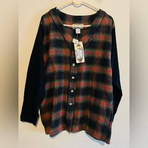 Vintage Angelique NEW Plaid V-Neck Button Down Waffle Knit Sleeve Top Large 90s